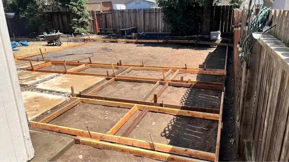 Rebar and forms prepared for a concrete pour